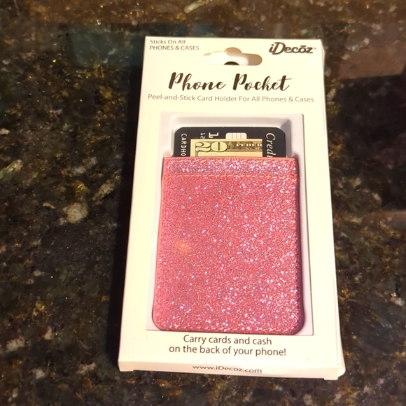 NWT: Peel-&-Stick 🩷pink glitter🩷 PHONE POCKET by iDecoz - Picture 1 of 2